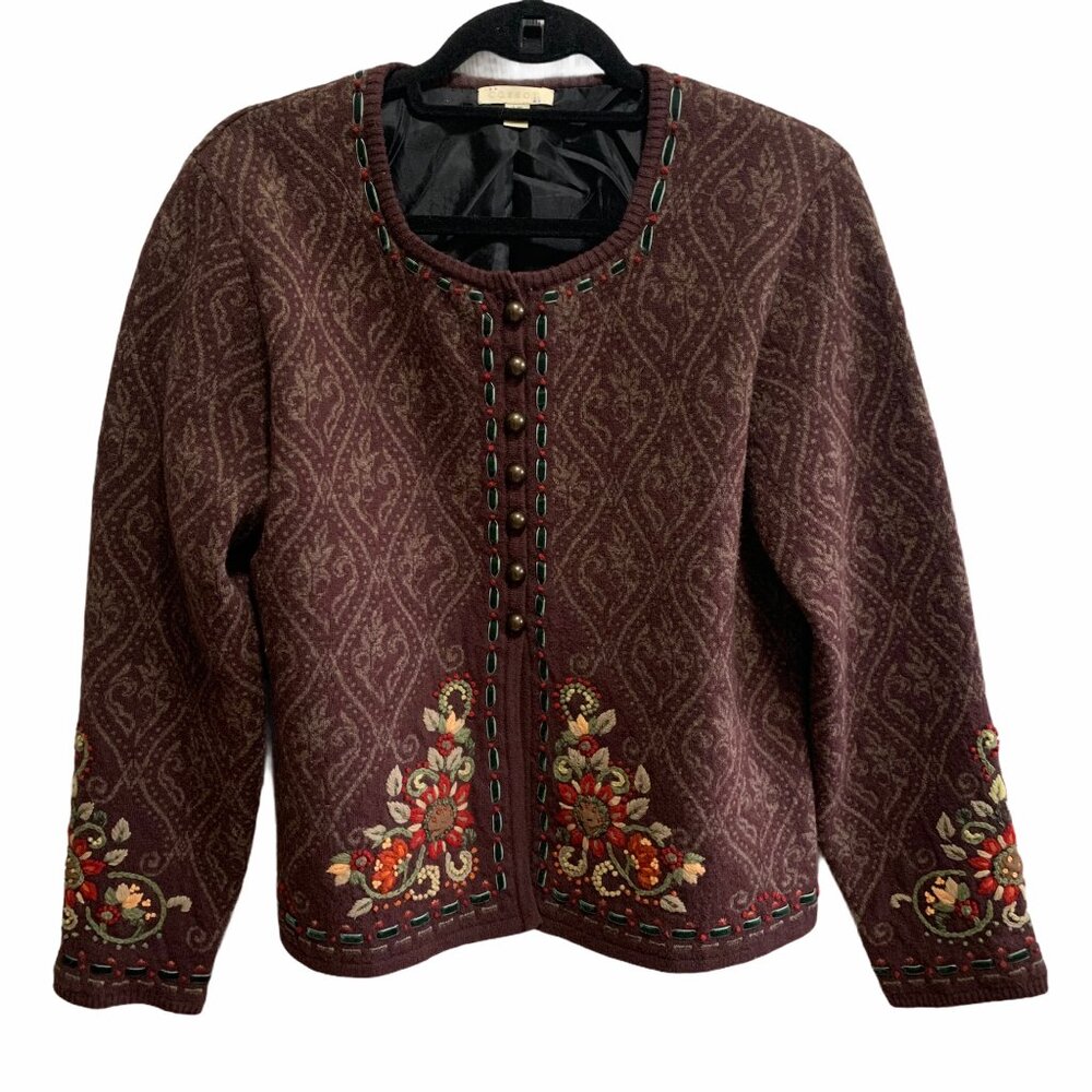 Vintage Carson Lambs Wool Boho Embroidered Jacket L
